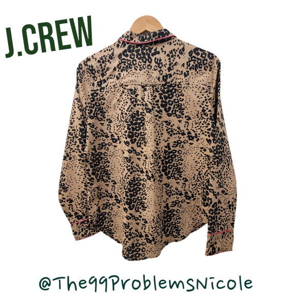 J.Crew Leopard Print Button Up Shirt with Pink Trim - Picture 4 of 8